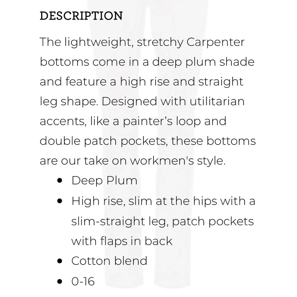 Cabi Carpenter Pant, Size 10, Plum - Picture 8 of 13